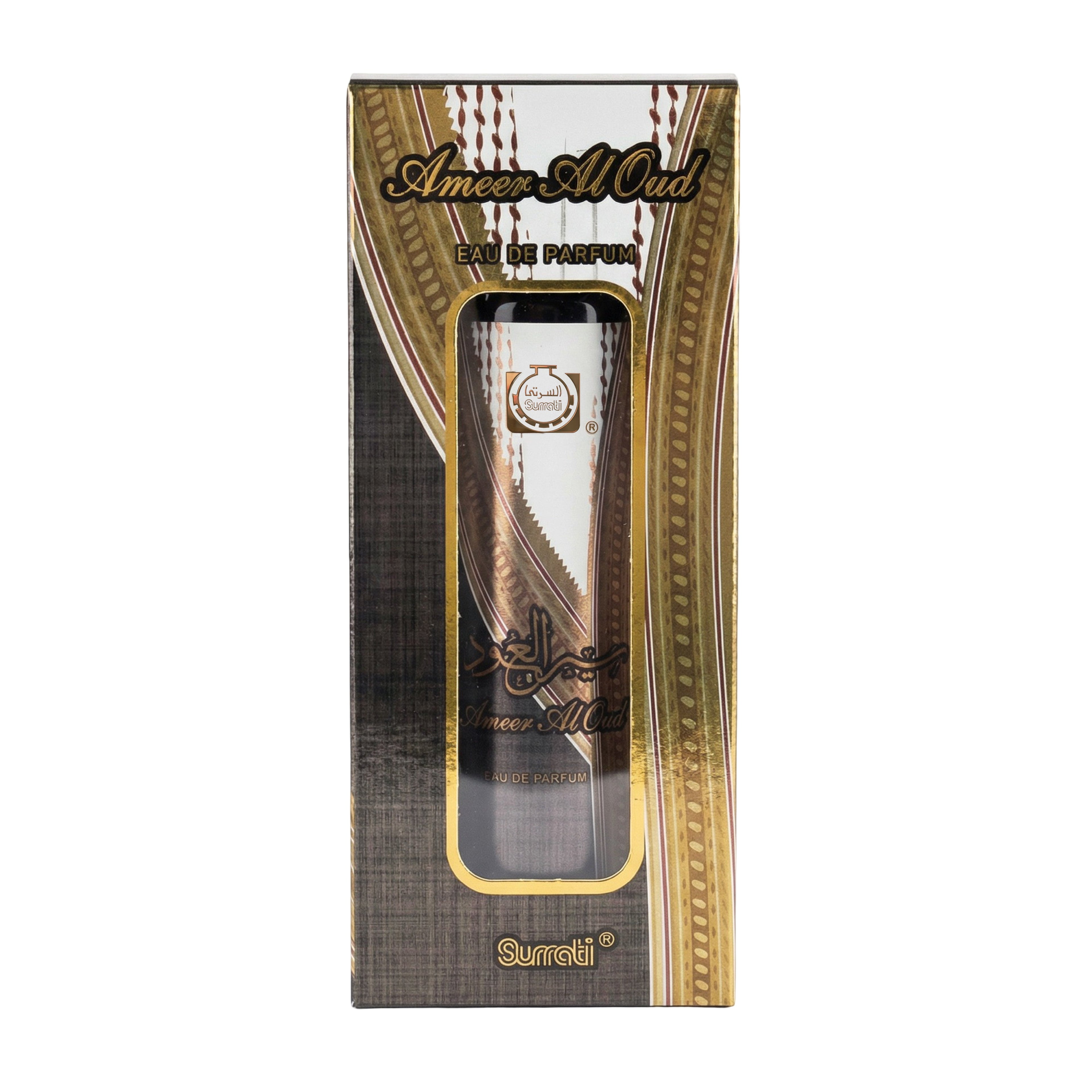 A boxed perfume product labeled 'Ameer Moud' and 'EAU DE PARFUM' with 'Surachi' at the bottom, shown in its retail packaging against a plain white background.