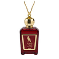 Red perfume bottle with gold cap and 'Arabian Eagle' branding on a white background