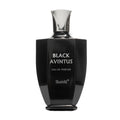 Black Avintus eau de parfum bottle on a white background