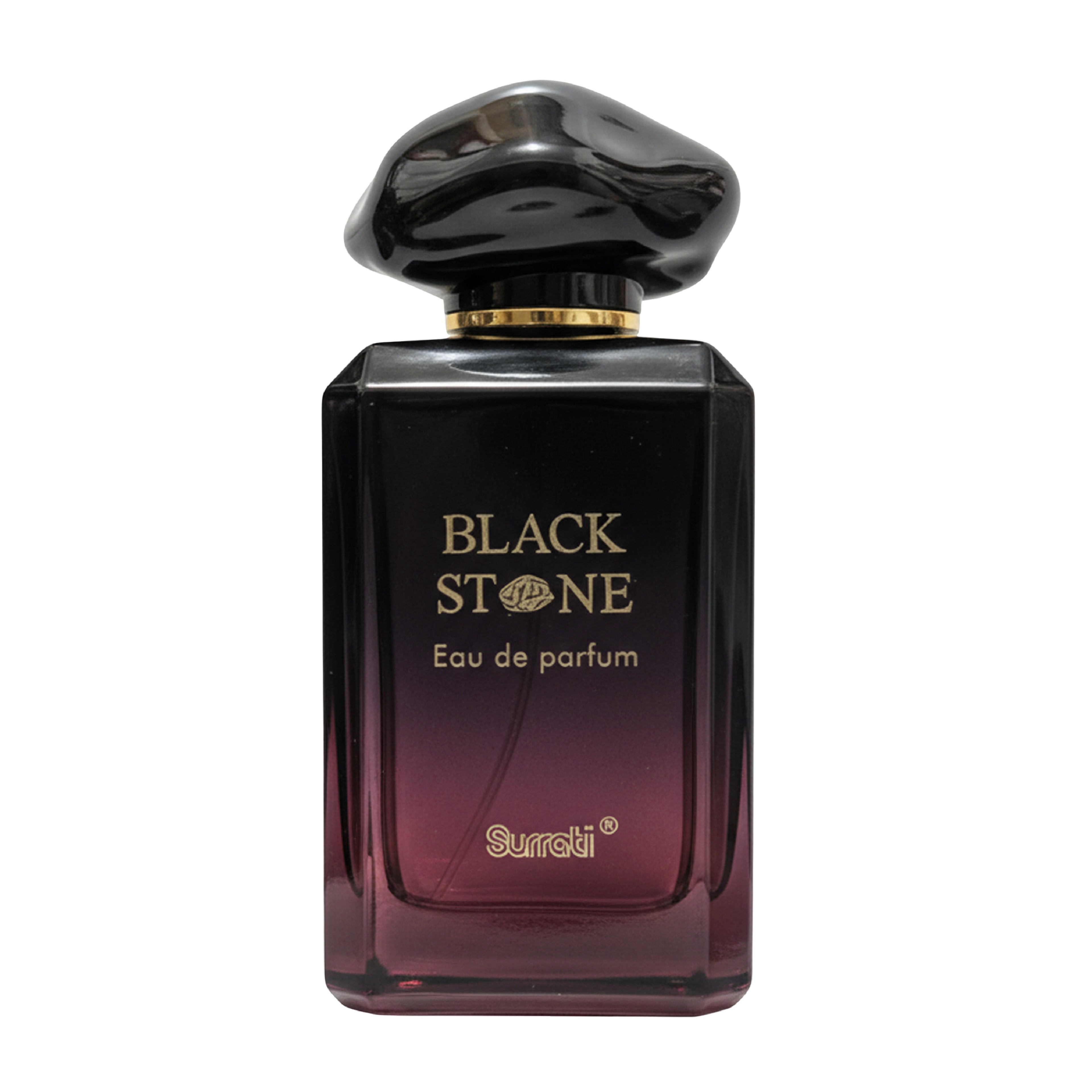 Black Stone Eau de Parfum bottle by Surreti on a white background