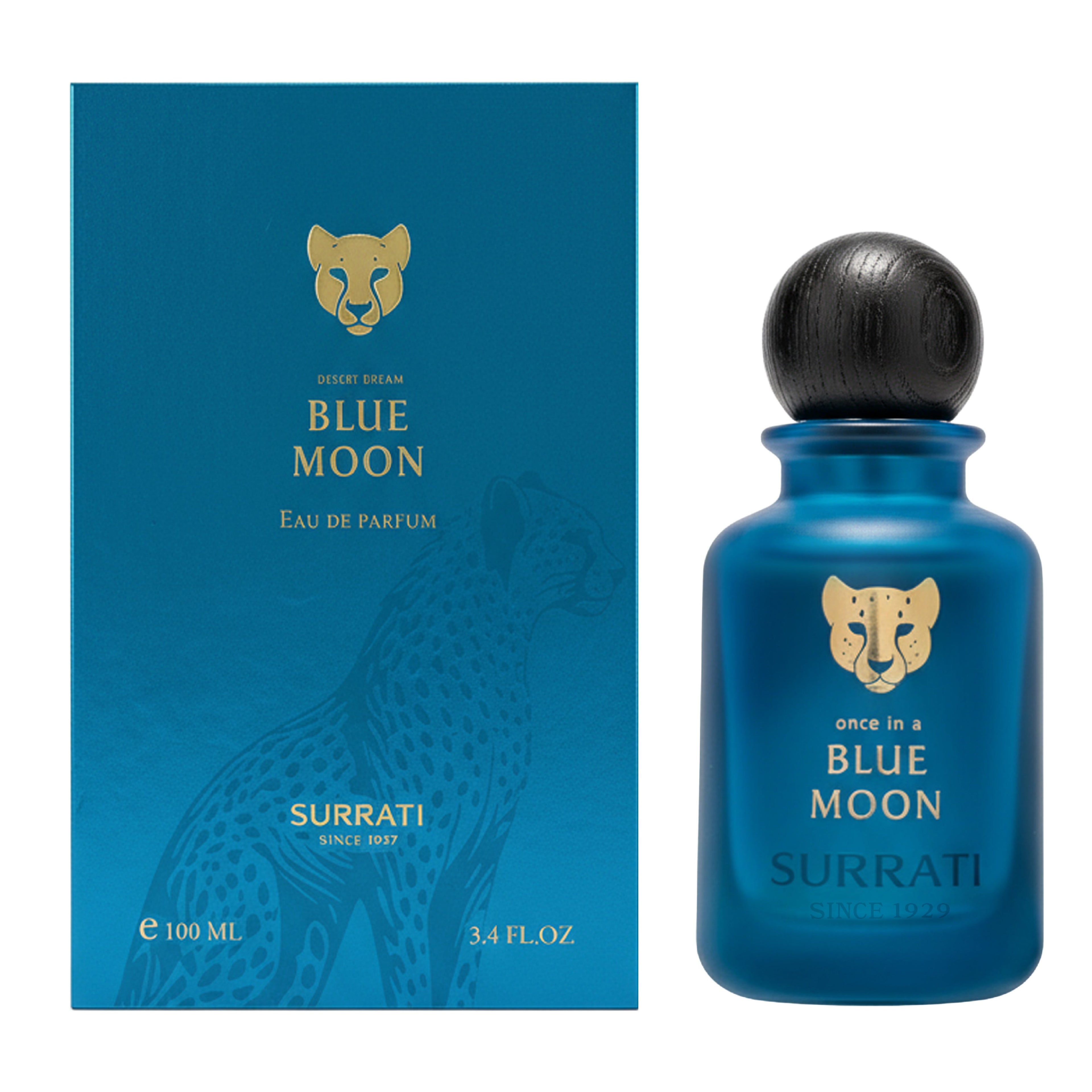 Surrati Blue Moon Eau de Parfum bottle and packaging on a white background
