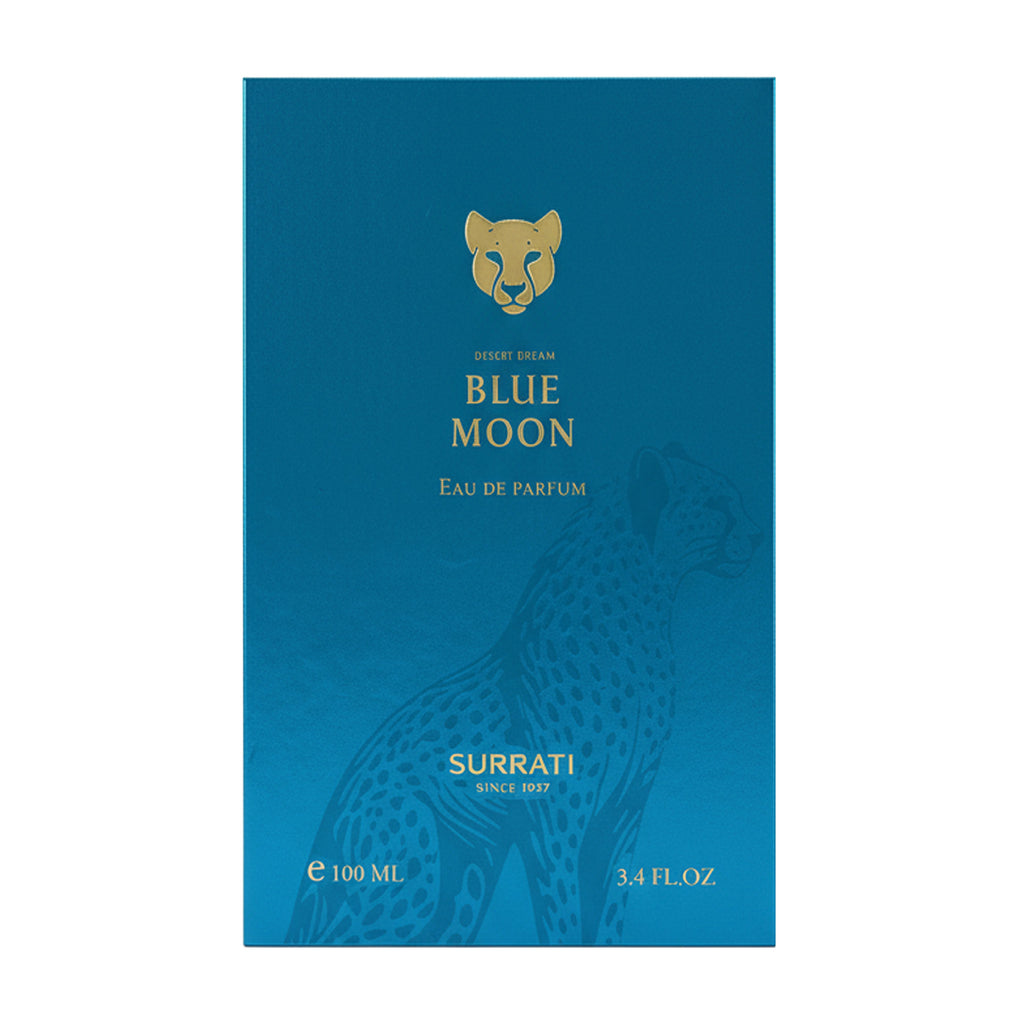 Blue Moon Eau de Parfum packaging with Surrati logo on a white background