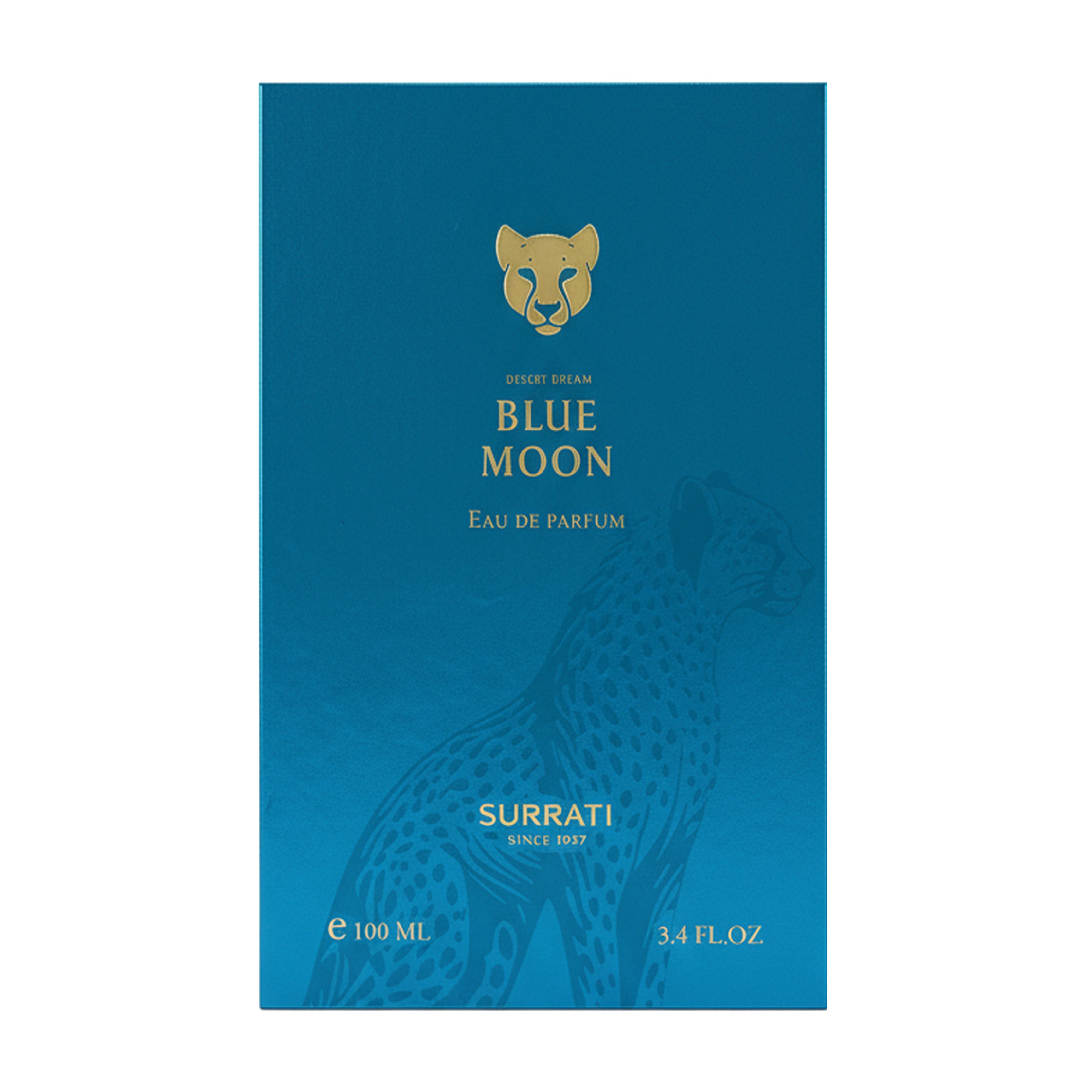 Blue Moon Eau de Parfum packaging with Surrati logo on a white background