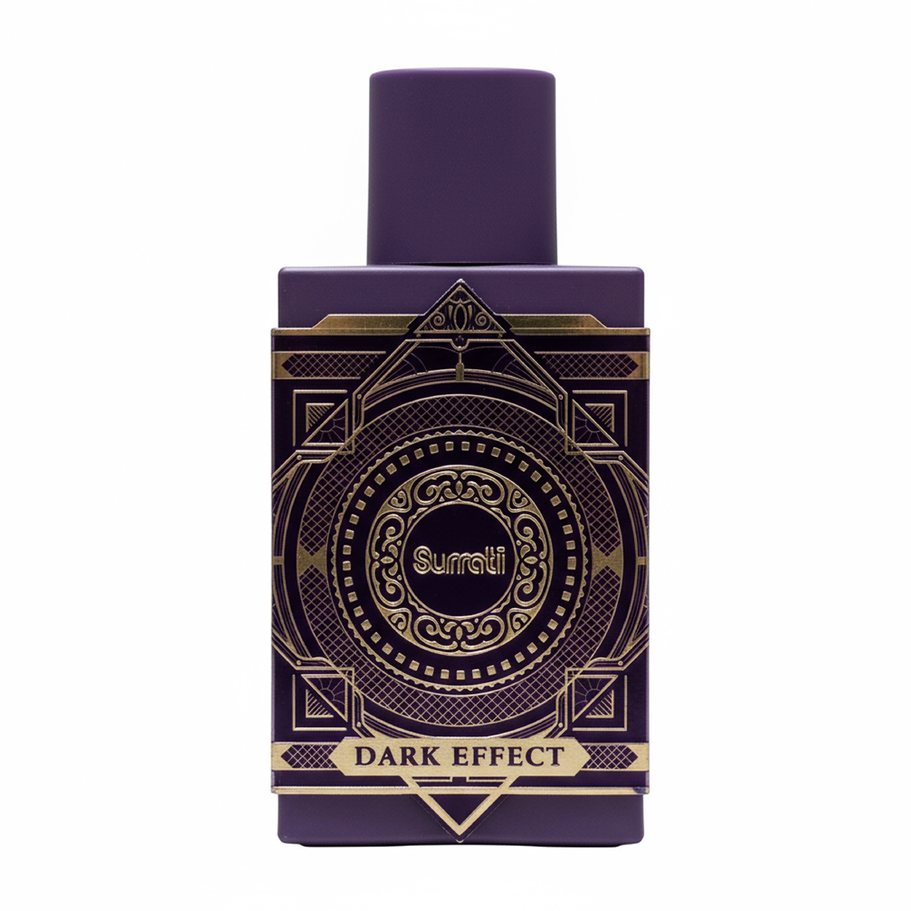 Perfume bottle with decorative label on a white background