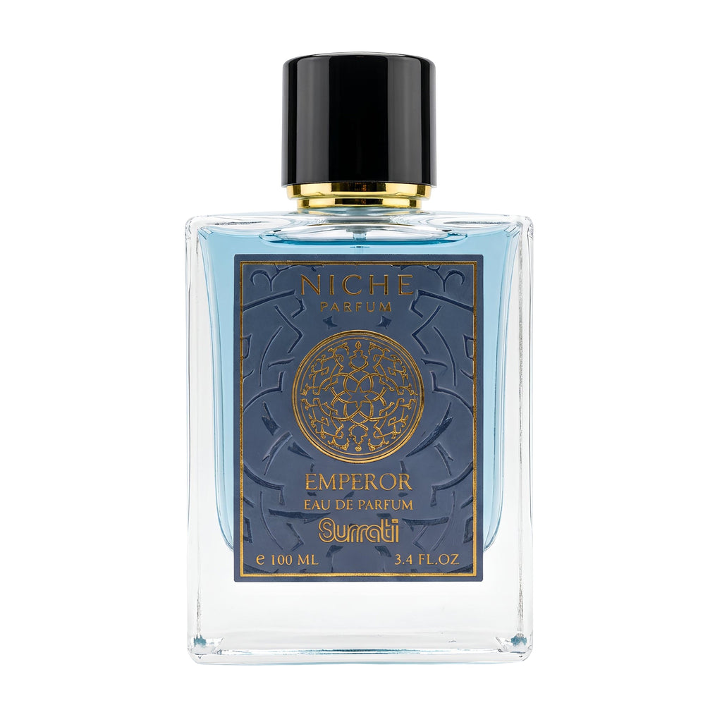 Perfume bottle labeled 'Emperor' by 'Niche Parfum' on a white background