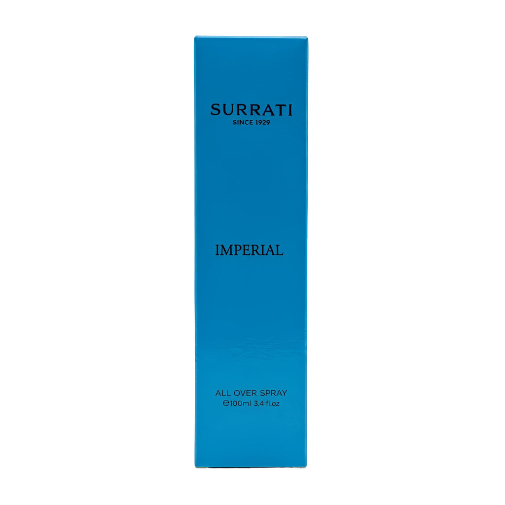 A tall, narrow blue box for Surrati Imperial all over spray, shown against a plain white background.