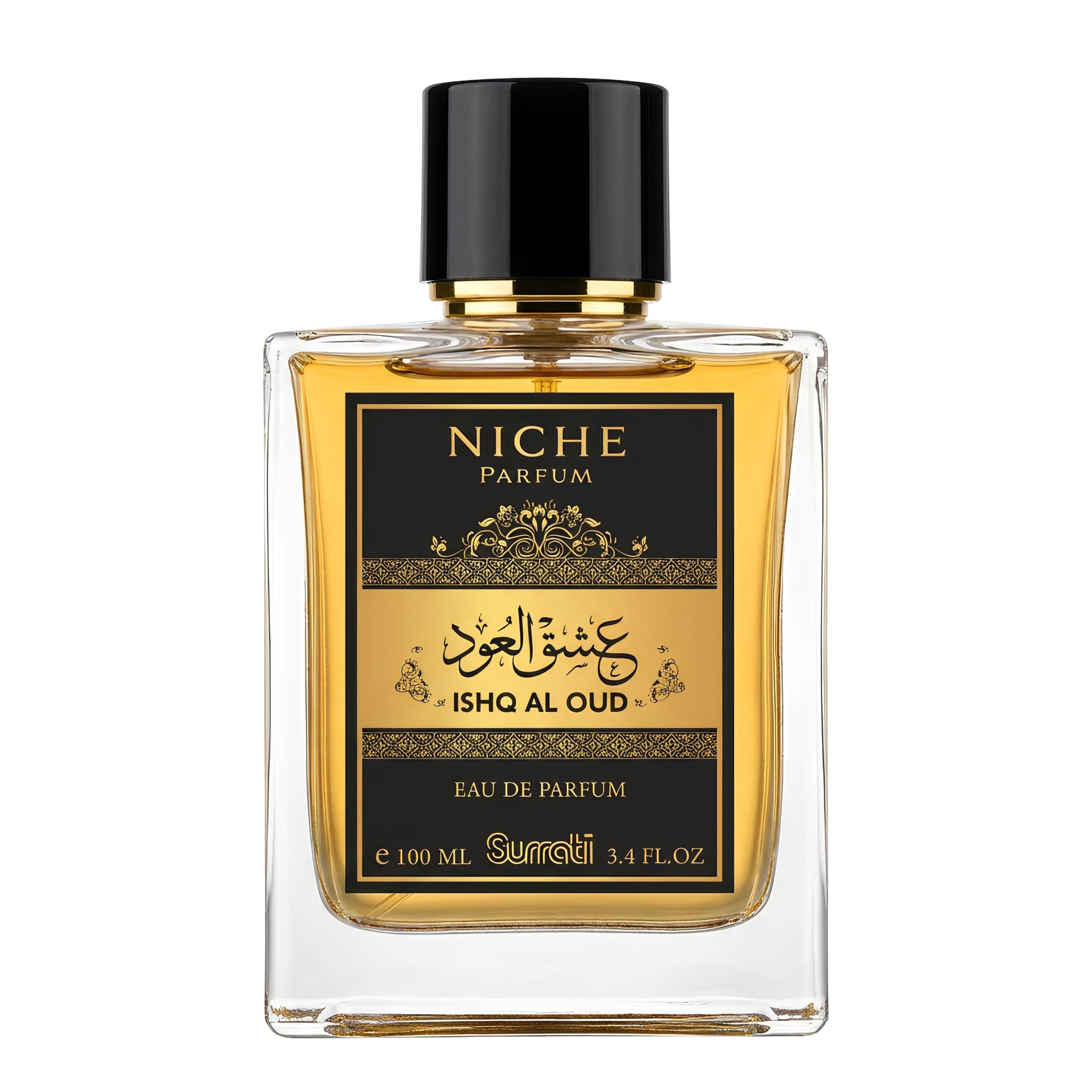Niche Parfum bottle of Ishq Al Oud on a white background