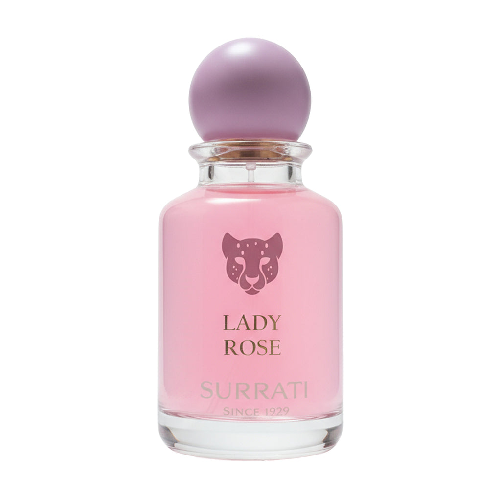 Pink Surrati Lady Rose perfume bottle on a white background