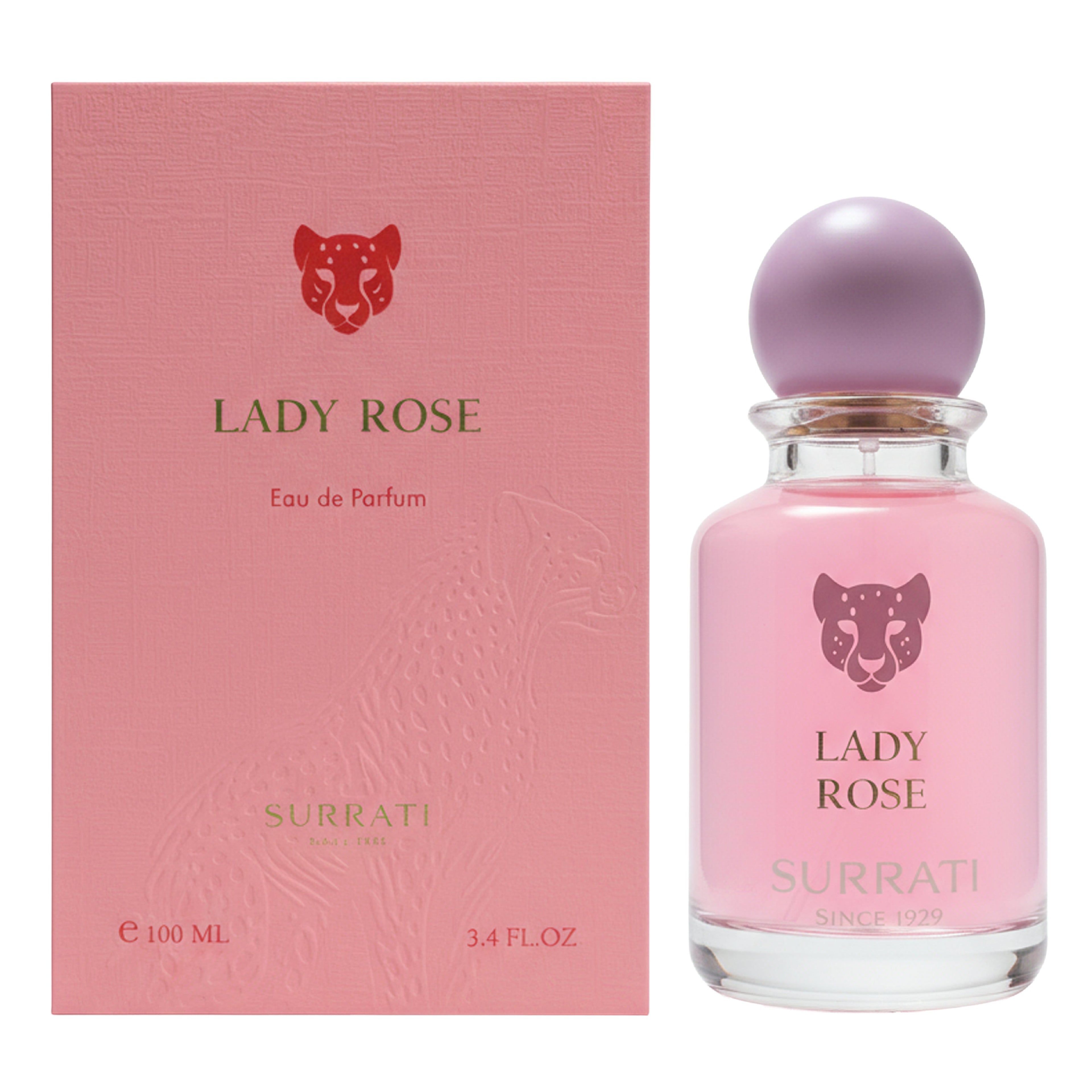 Surrati Lady Rose eau de parfum bottle and packaging on a white background