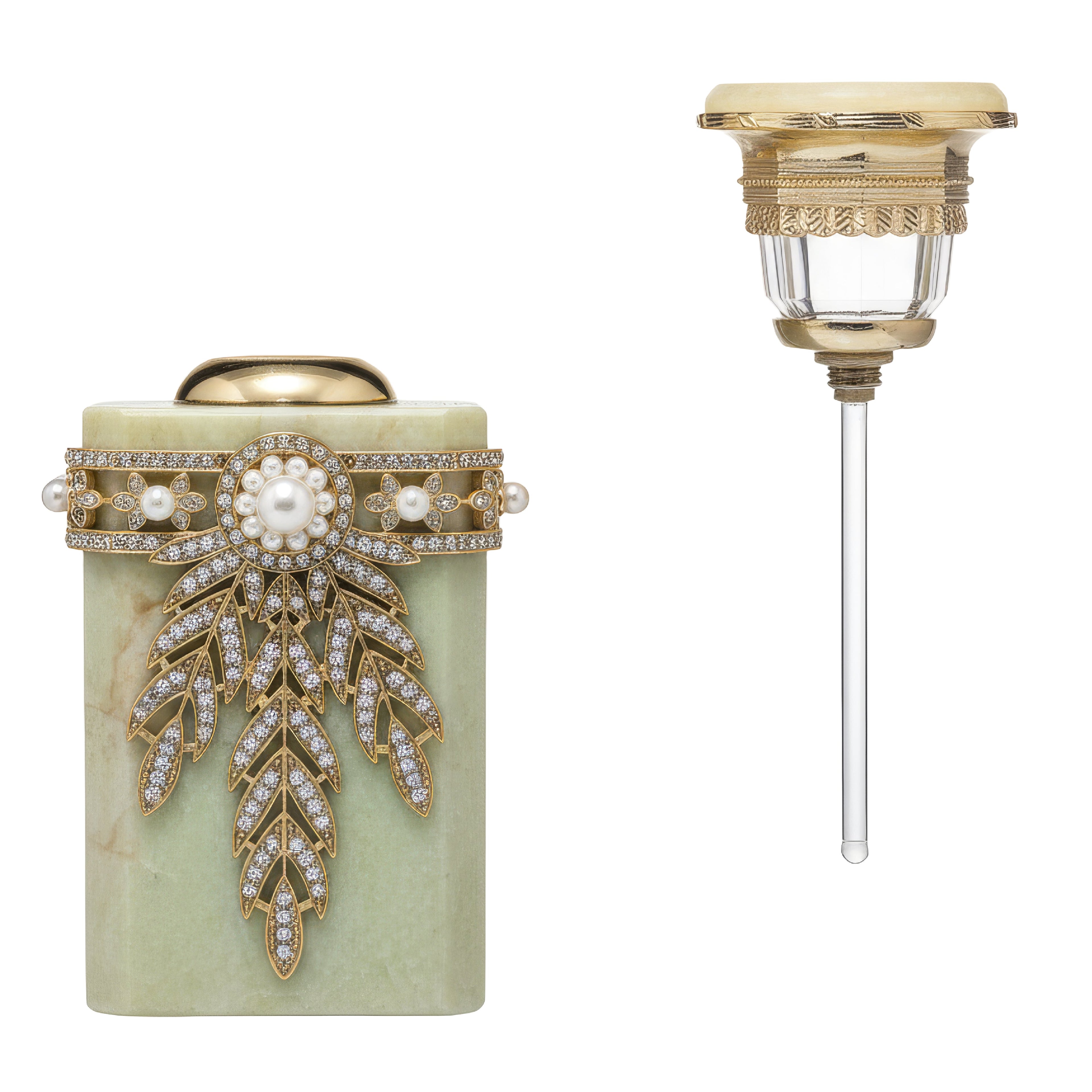 Decorative oil lamp with ornate design on a white background