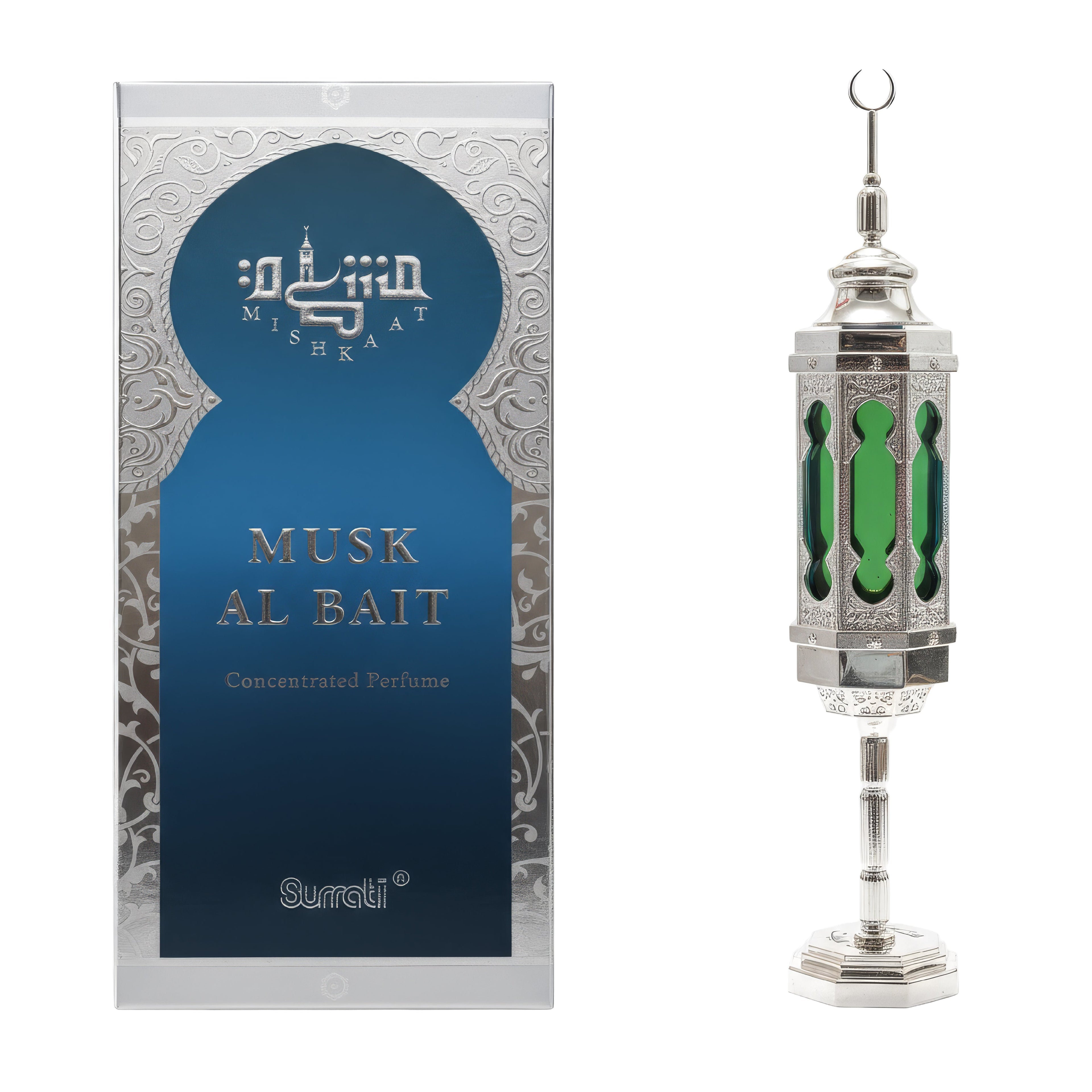 Musk Al Bait concentrated perfume with packaging on a white background