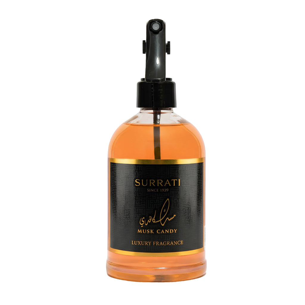 Surrati luxury fragrance bottle with black label on a white background