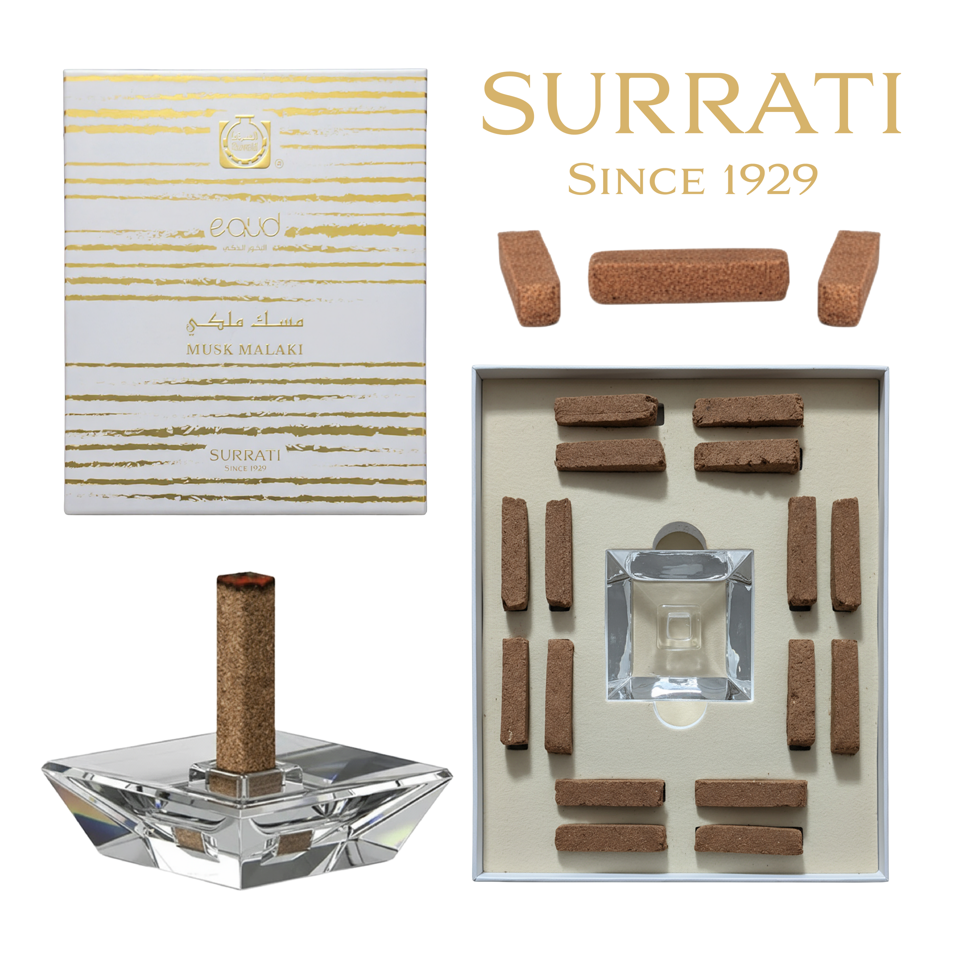 Surrati incense set with packaging on a white background