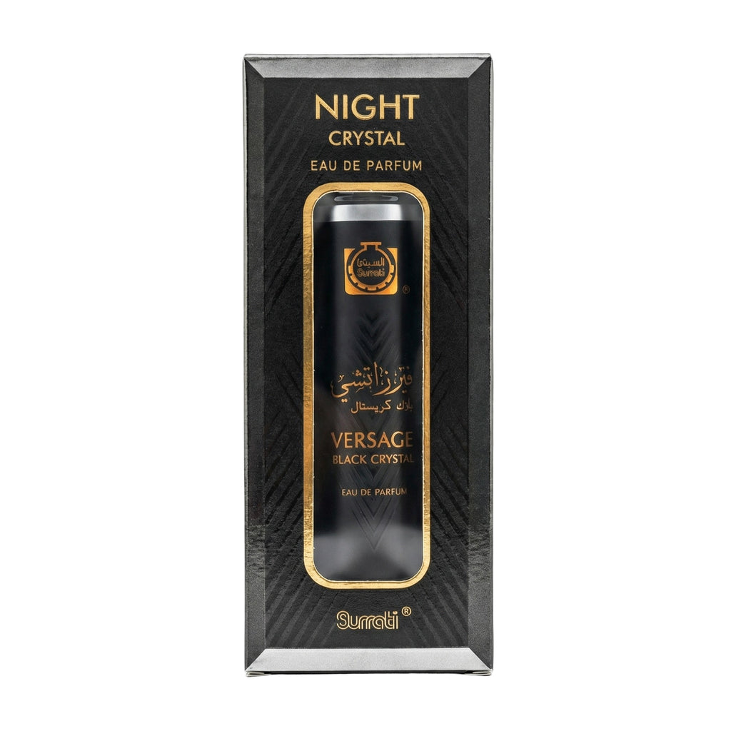 Versace Night Crystal Black Crystal Eau de Parfum in its original black and gold window box packaging, shown against a plain white background.