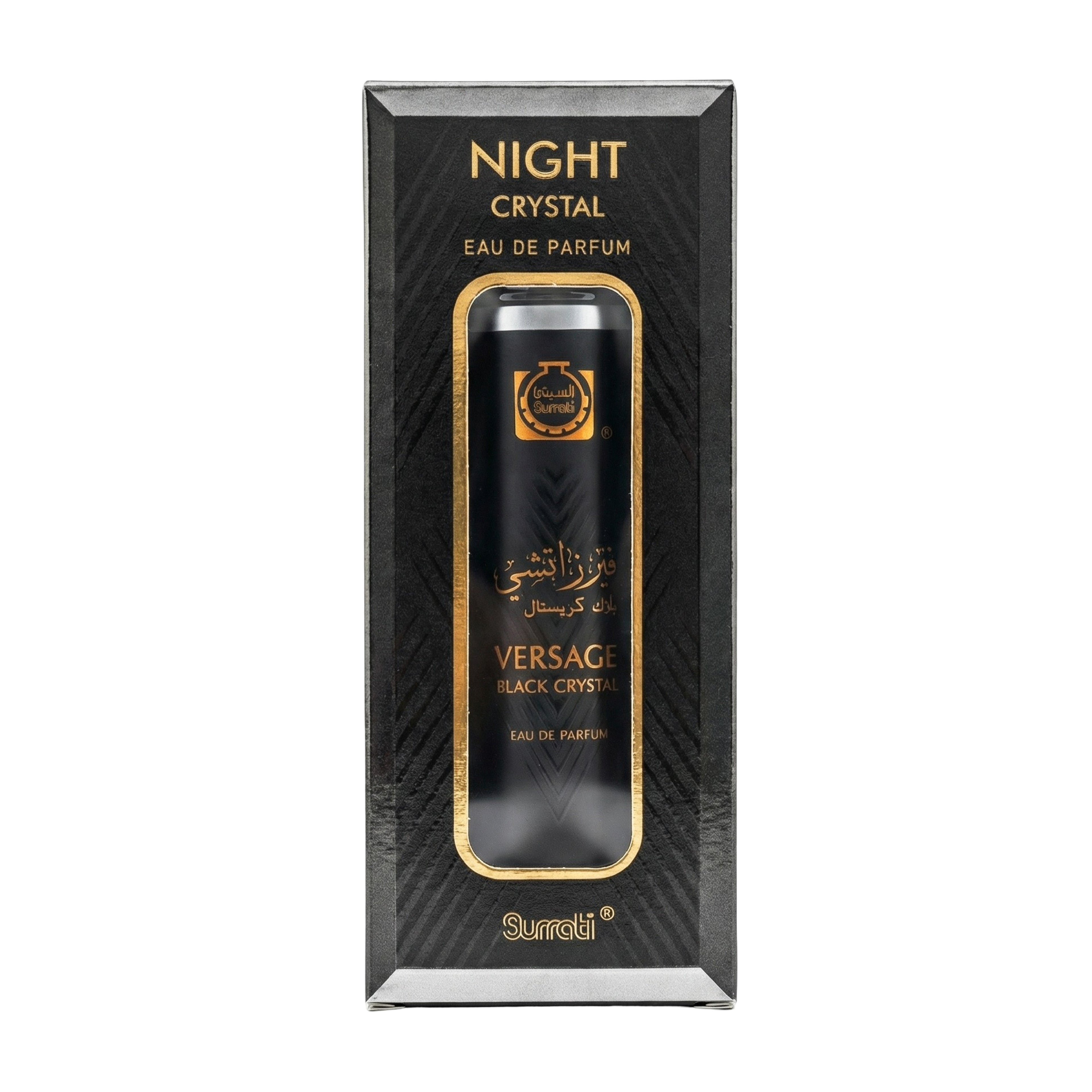 Versace Night Crystal Black Crystal Eau de Parfum in its original black and gold window box packaging, shown against a plain white background.
