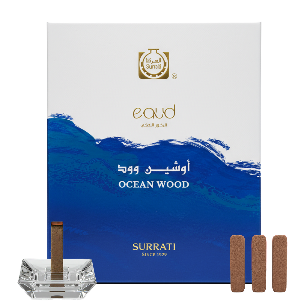 Surrati Ocean Wood incense packaging with incense sticks on a white background