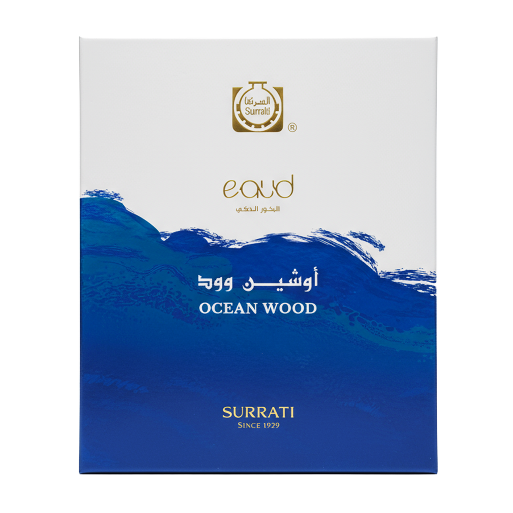 Surrati Ocean Wood eau d'or box with blue and white design