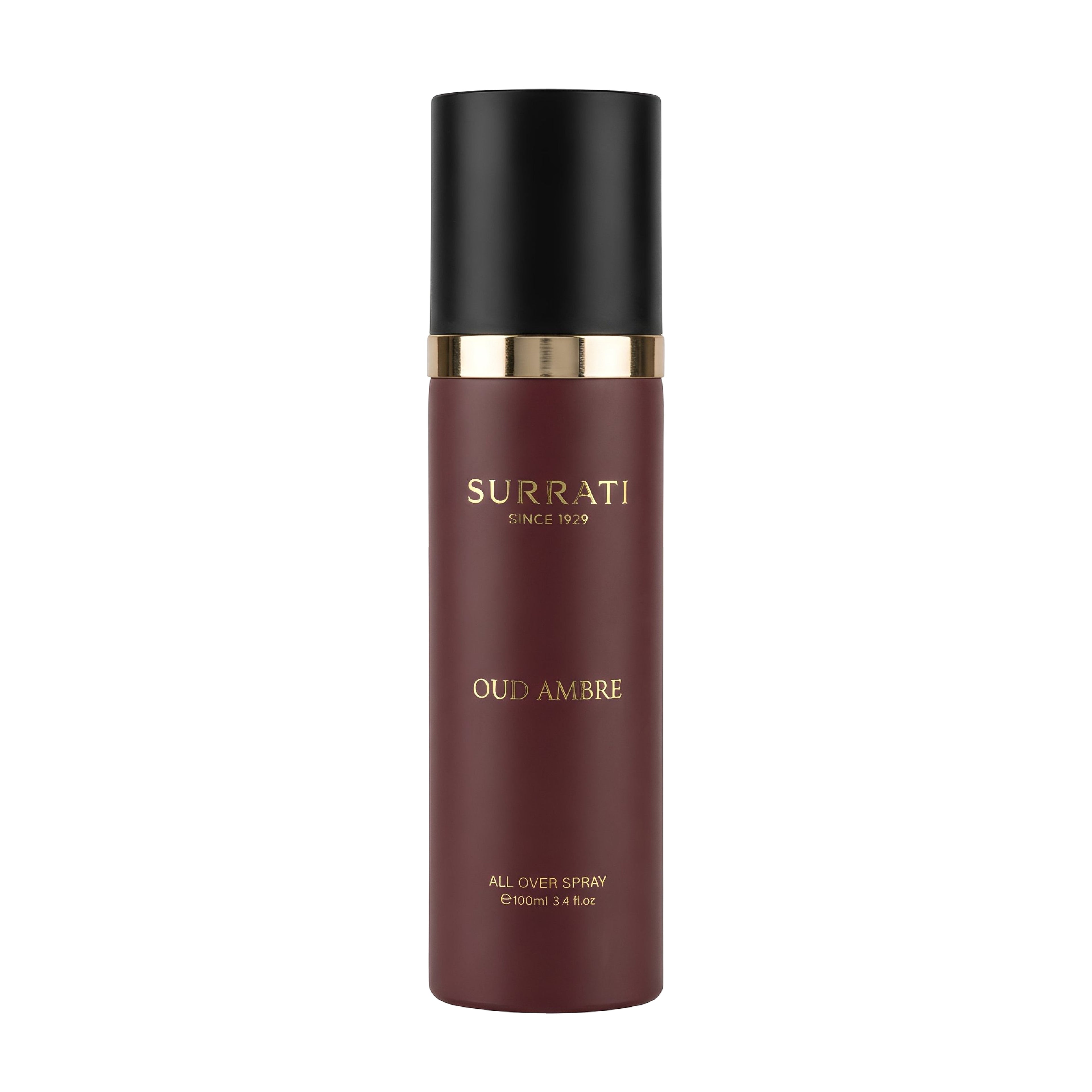 Surrati Oud Ambre all-over spray bottle on a white background
