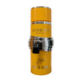 Yellow Surrati perfume bottle with silver cap on a white background