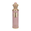 Pink perfume bottle with gold cap and decorative elements on a white background