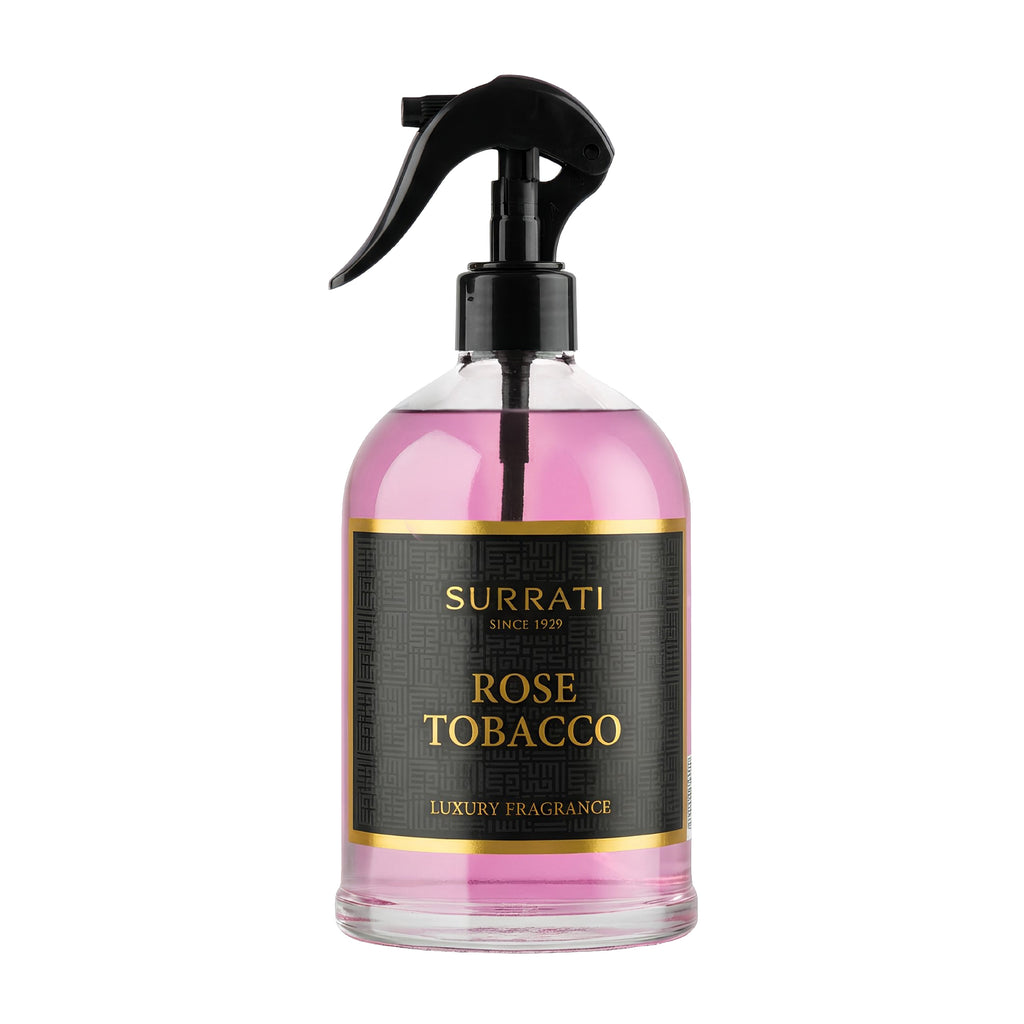 Surrati Rose Tobacco luxury fragrance spray bottle on a white background