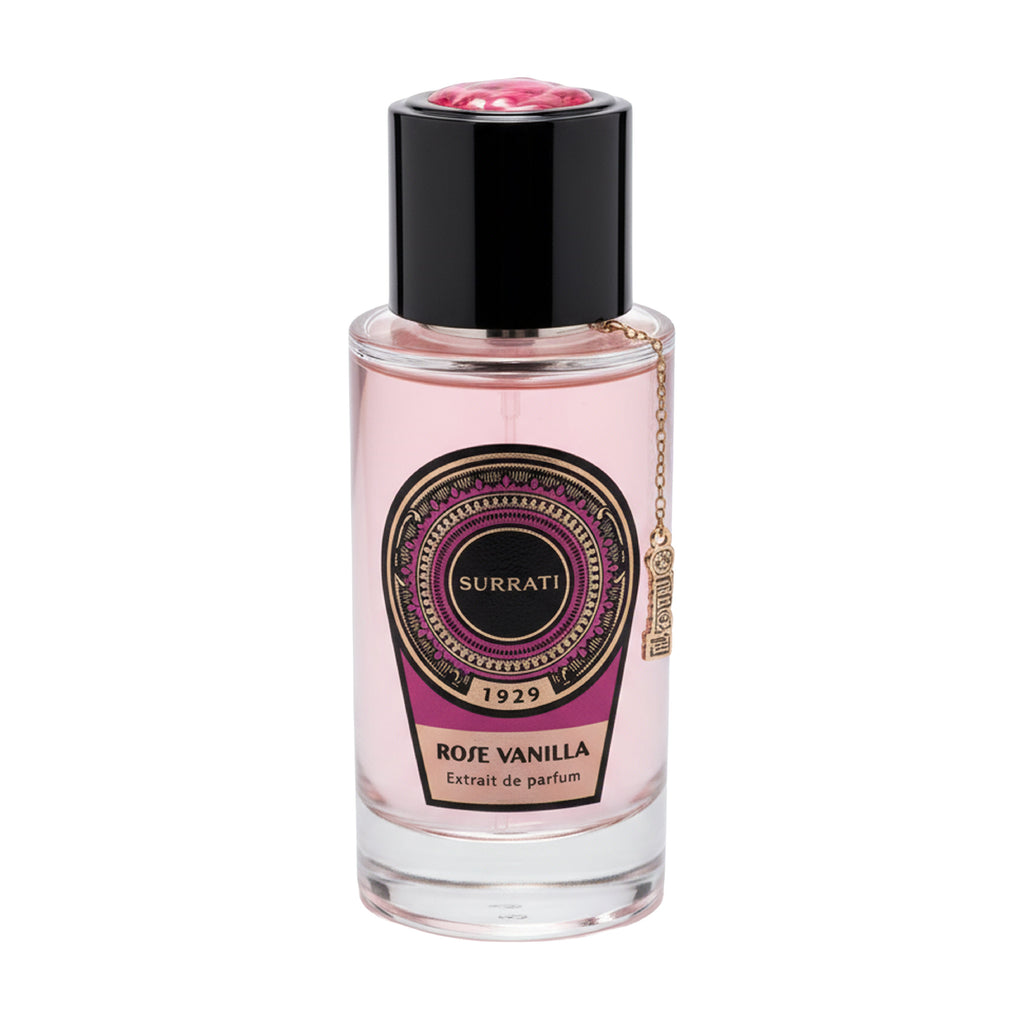 Surrati Rose Vanilla perfume bottle on a white background