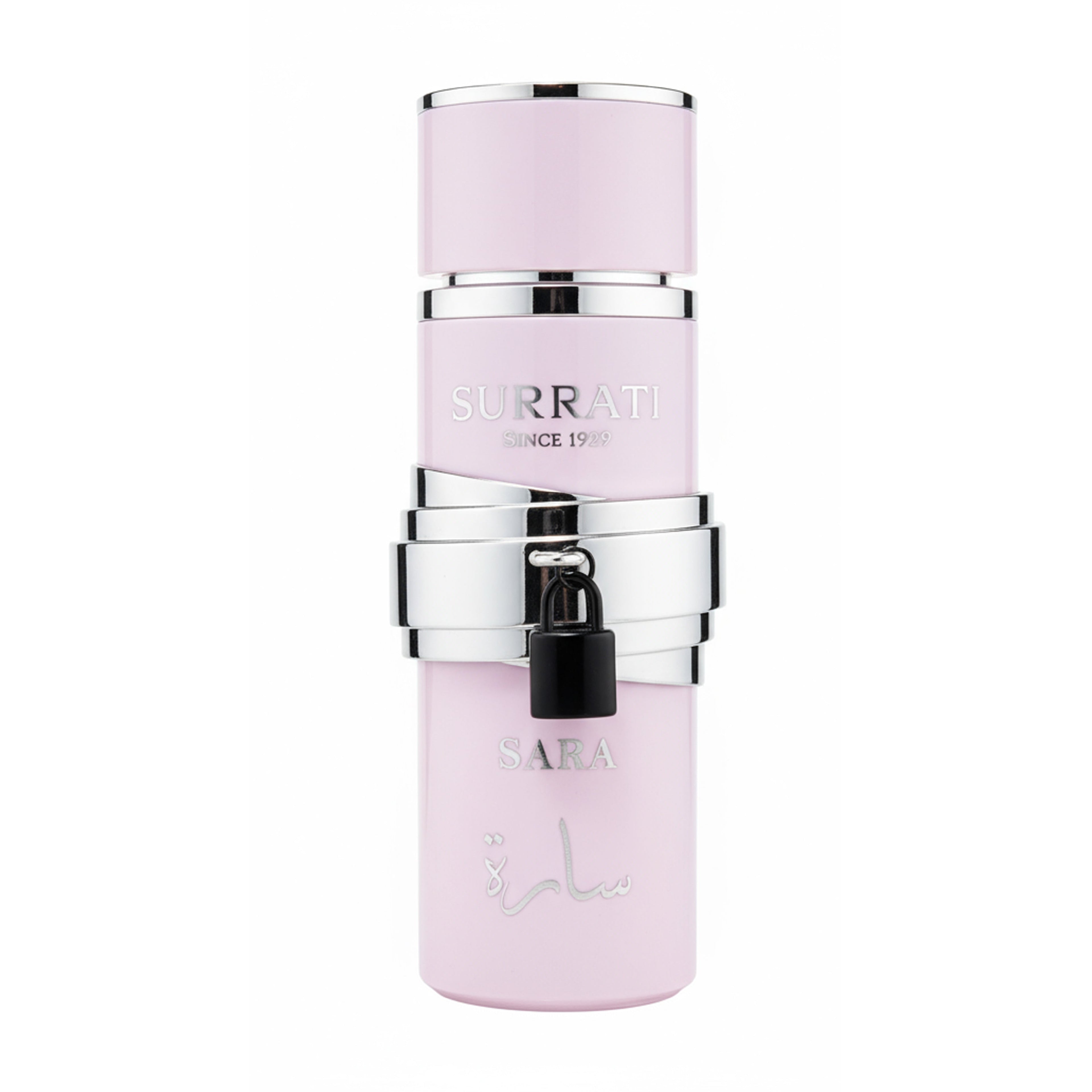 Pink skincare bottle with silver cap on a white background