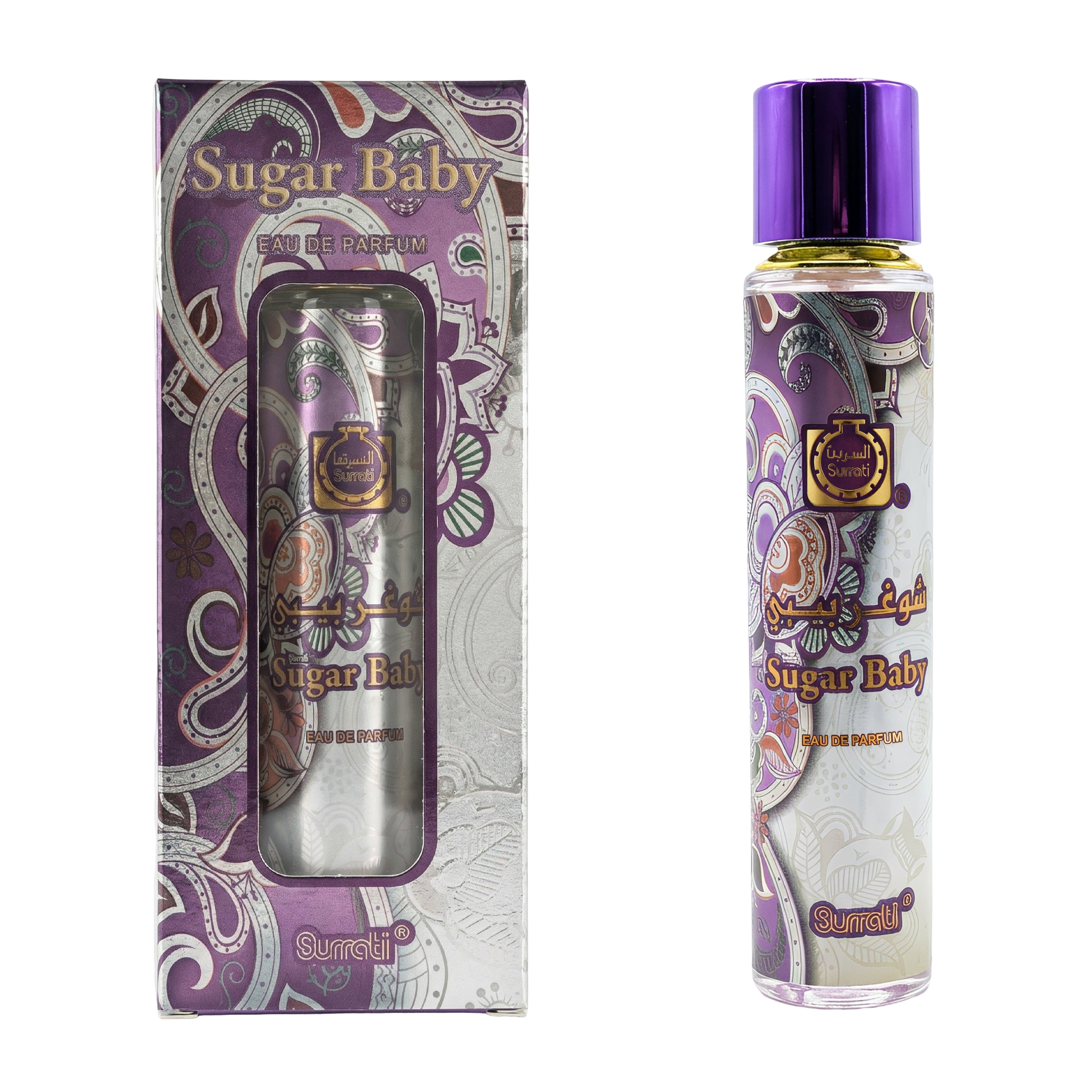 Sugar Baby perfume bottle and packaging on a white background