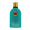 Turquoise bottle with gold cap on a white background