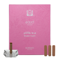 Pink Surrati eaud box with incense sticks and a crystal holder on a white background