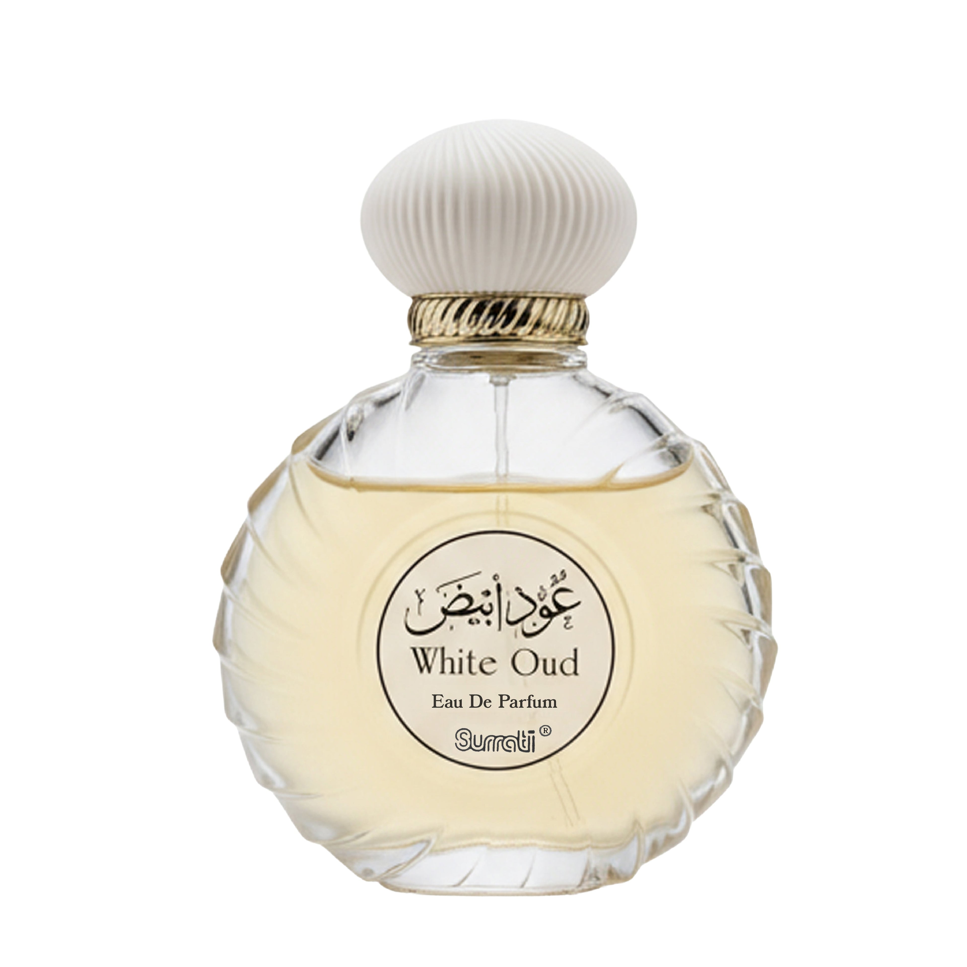 Surreal White Oud Eau De Parfum bottle on a white background